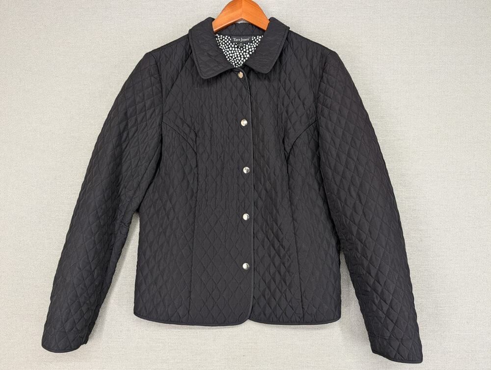 Tara Jones Quilted Lined Lightweight Snap Close Jacket Size 14 Black